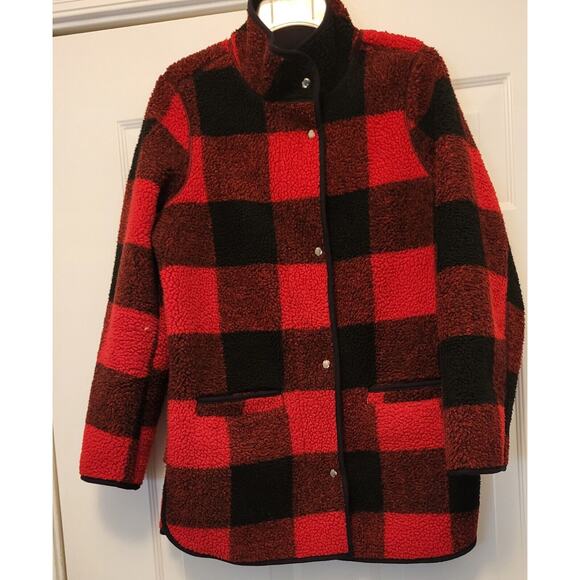 Old Navy Red & Black Plaid Coat By Old Navy Size XS Zip & Snap - Picture 8 of 16